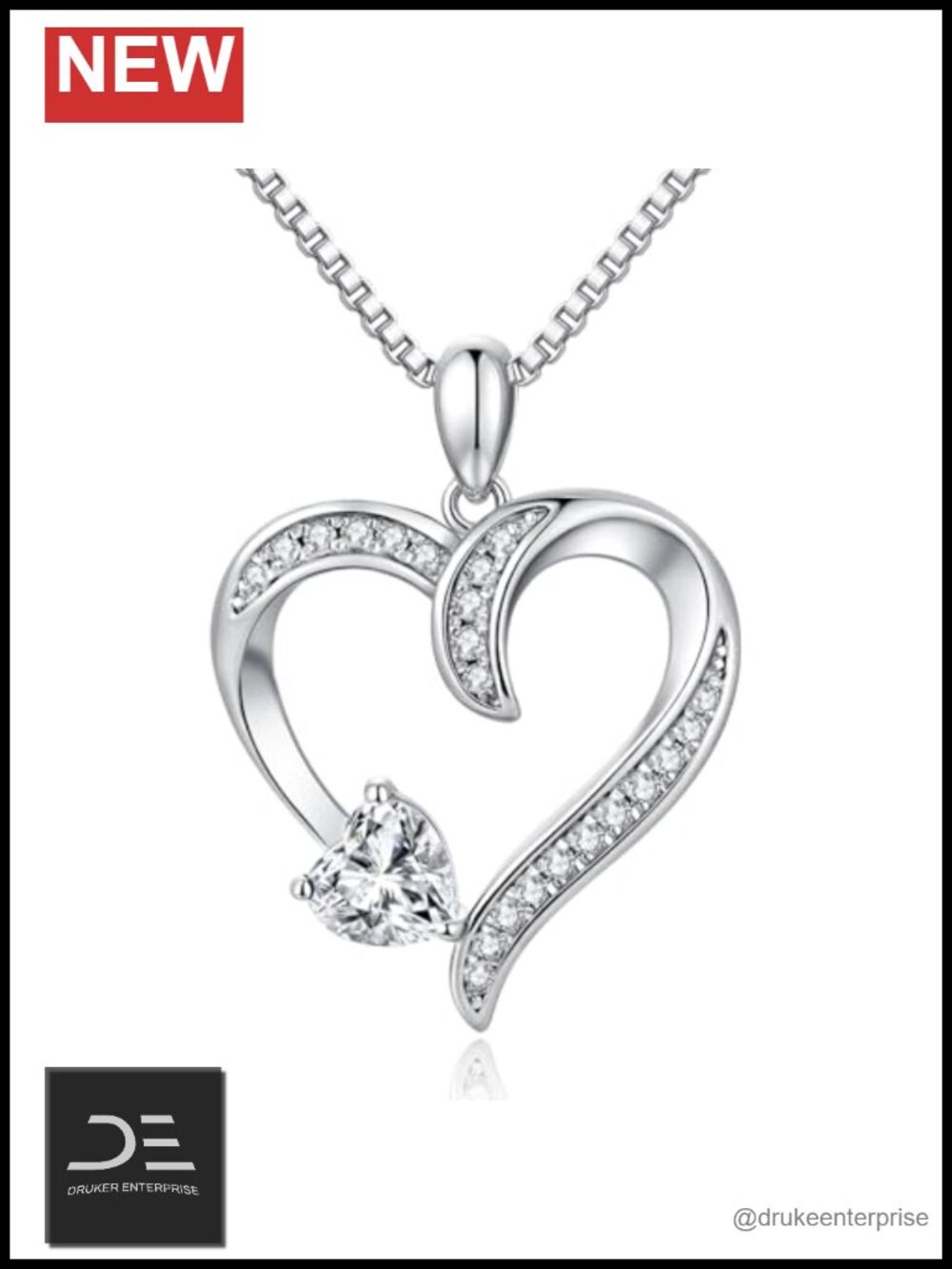 925 Sterling Silver Cubic Zirconia Heart Pendant Necklace 18 inch Gift for Women